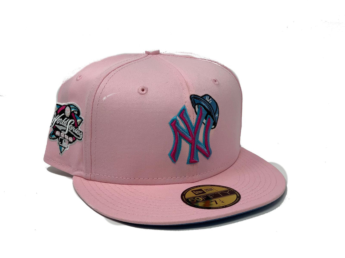 NEW YORK YANKEES 2000 WORLD SERIES LIGHT PINK ICY BRIM NEW ERA FITTED HAT