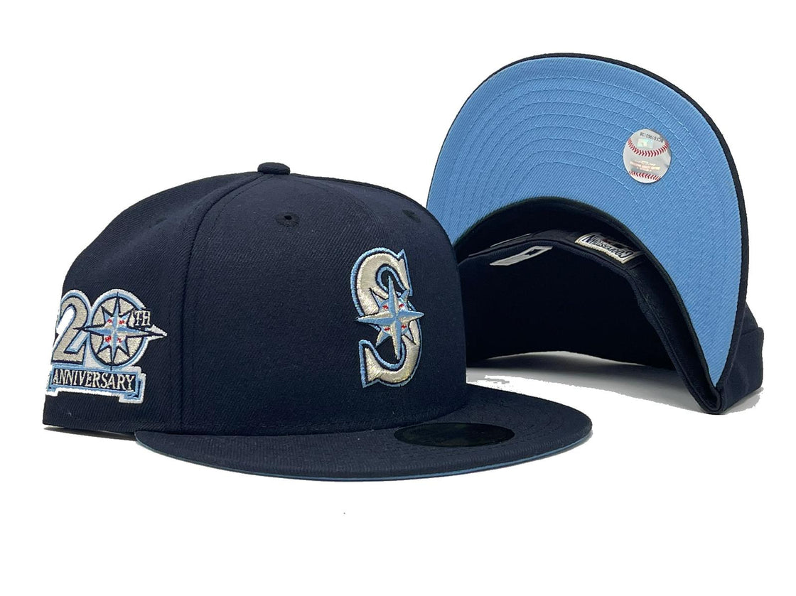 SEATTLE MARINERS 20TH ANNIVERSARY NAVY ICY BRIM NEW ERA FITTED HAT
