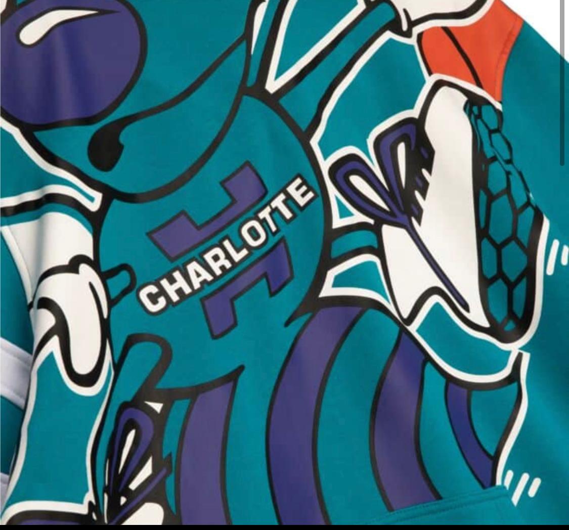MITCHELL AND NESS BIG FACE 2.0 CHARLOTTE HORNETTS FLEECE HOODIE
