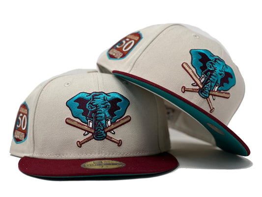 Oakland Athletics 50th Anniversary Chrome Burgundy New Era Fitted Hats