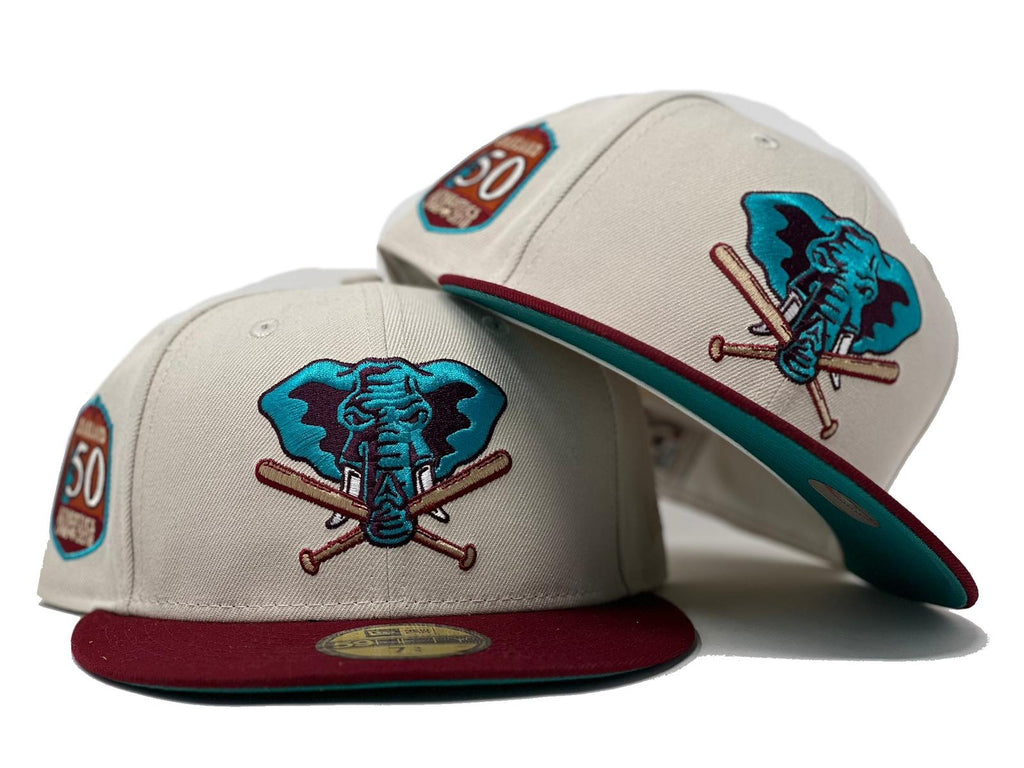 Oakland Athletics 50th Anniversary Chrome Burgundy New Era Fitted Hats