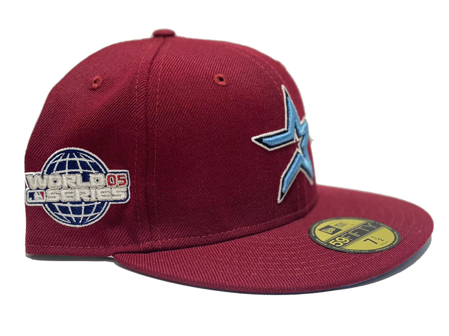 HOUSTON ASTRO 2005 WORLD SERIES BURGUNDY ICY BRIM NEW ERA FITTED HAT