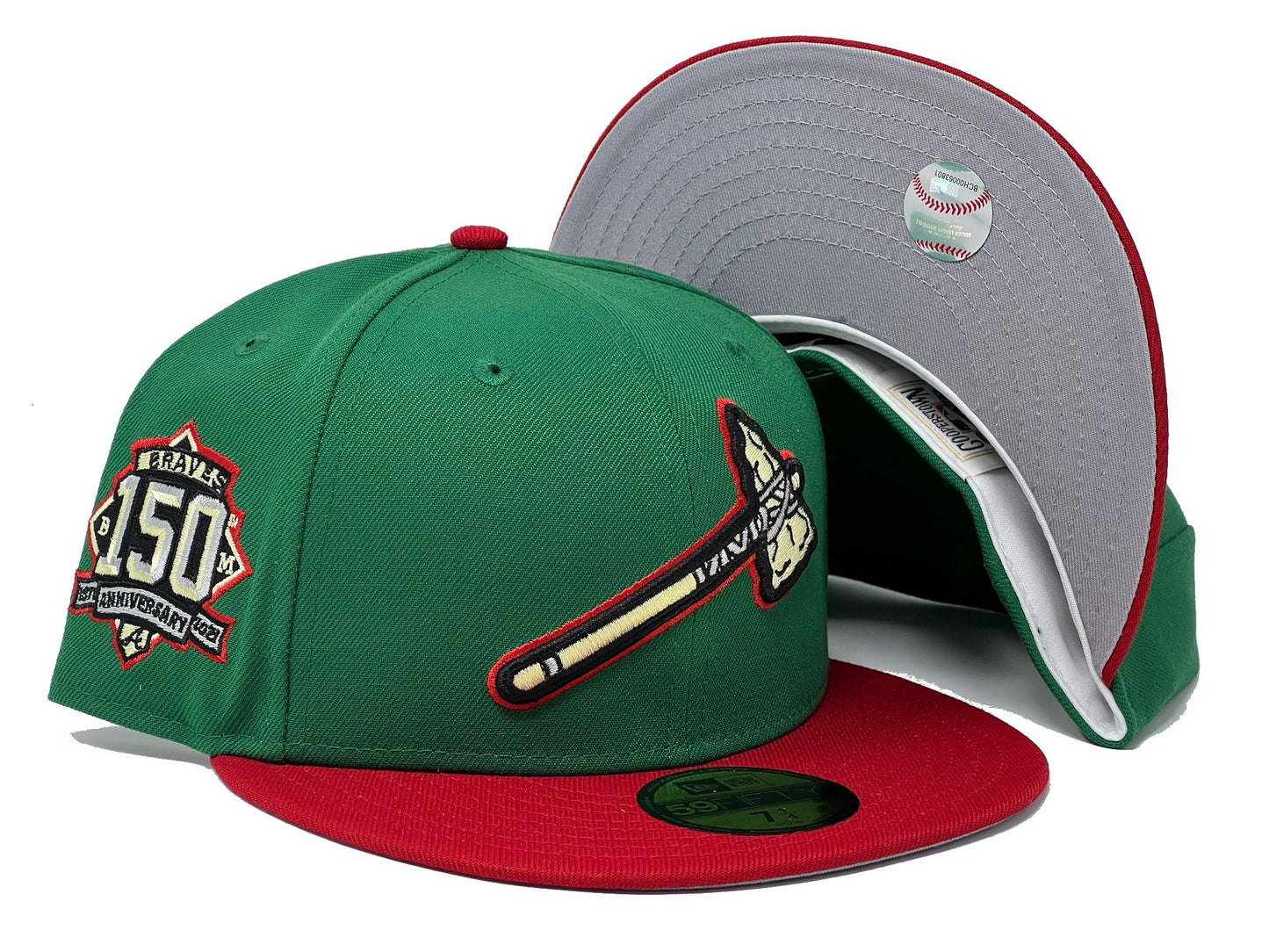 Atlanta Braves 150th Anniversary " Xmas Pack" Green Red Visor Gray Brim New Era Fitted Hat