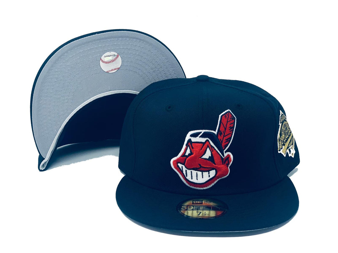 CLEVELAND INDIANS 1995 WORLD SERIES NAVY BLUE GRAY BRIM NEW ERA FITTED HAT