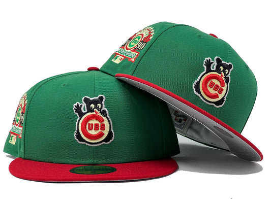 CHICAGO CUBS 1990 ALL STAR GAME "XMAS PACK" GREEN RED VISOR GRAY BRIM NEW ERA FITTED HAT