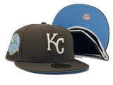 KANSAS CITY ROYALS 40TH ANNIVERSARY " GLOW IN THE DARK" BROWN ICY BRIM NEW ERA FITTED HAT