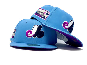 MONTREAL EXPOS OLYMPIC STADIUM " CONCORD GRAPE" SKY BLUE SPARKLING GRAPE BRIM NEW ERA FITTED HAT