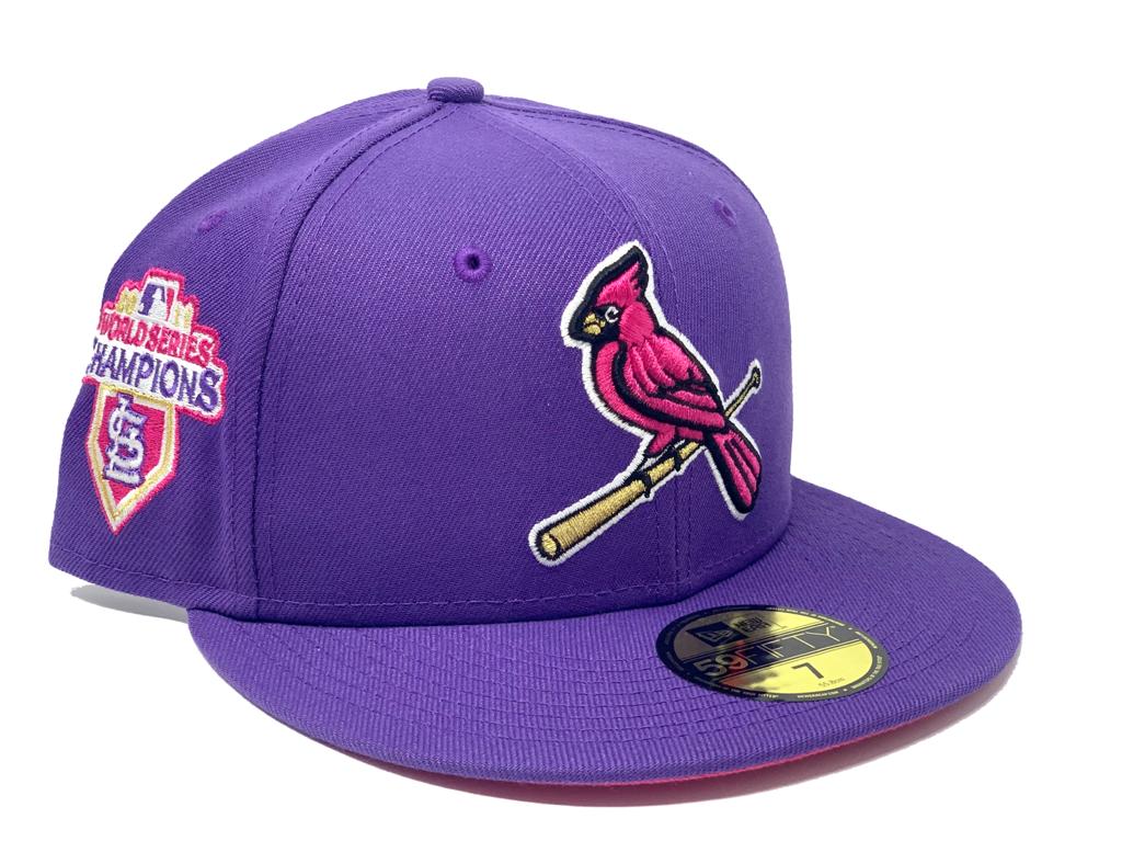 ST. LOUIS CARDINALS 2011 WORLD SERIES CHAMPIONS PURPLE FUSION PINK BRIM NEW ERA FITTED HAT