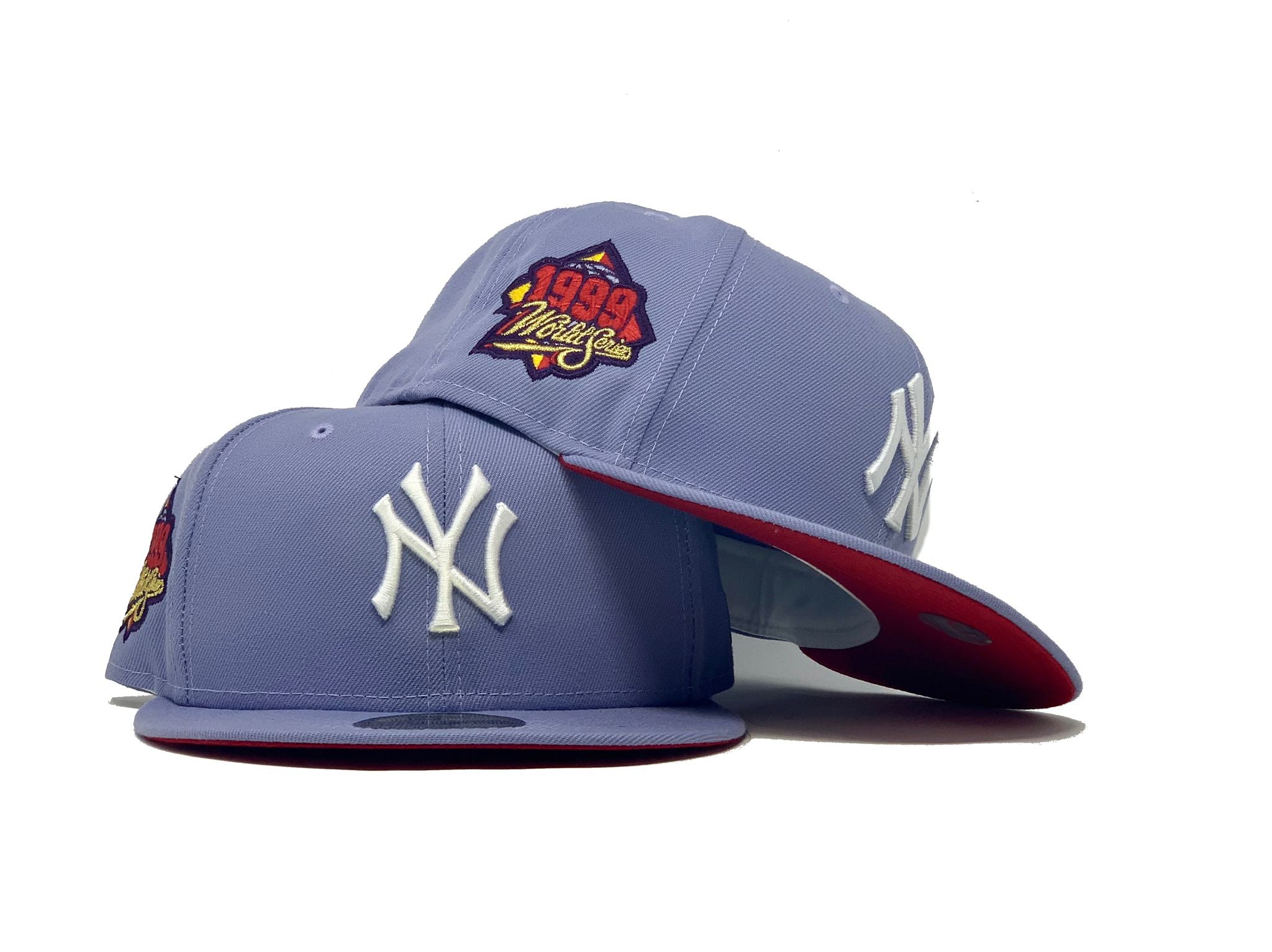 Off White New York Yankees Lavender Visor Gray Bottom 1999 World Series Side Patch New Era 59FIFTY Fitted 71/2