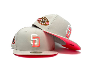 SAN DIEGO PADRES 50TH ANNIVERSARY STONE NEON PINK BRIM NEW ERA FITTED HAT