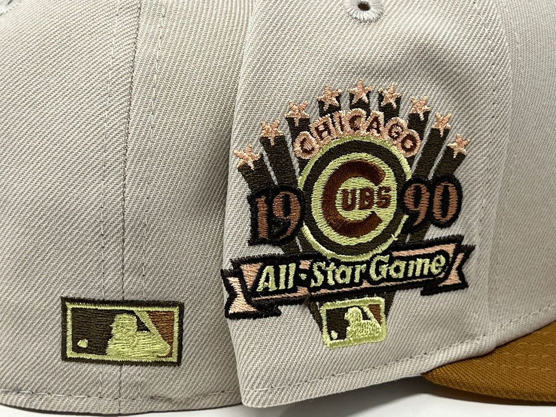 CHICAGO CUBS 1990 ALL STAR GAME STONE LIGHT BRONZE VISOR PEACH BRIM NEW ERA FITTED HAT