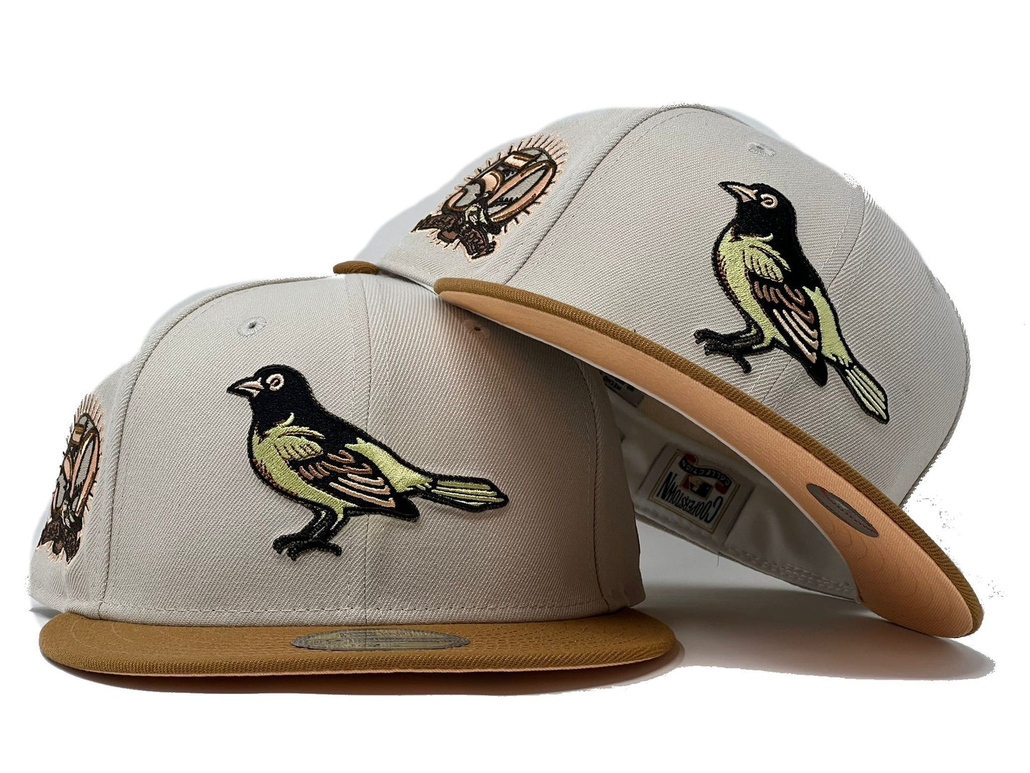 Baltimore Orioles 50th Anniversary Stone Camel Visor Peach Brim New Era Fitted Hat