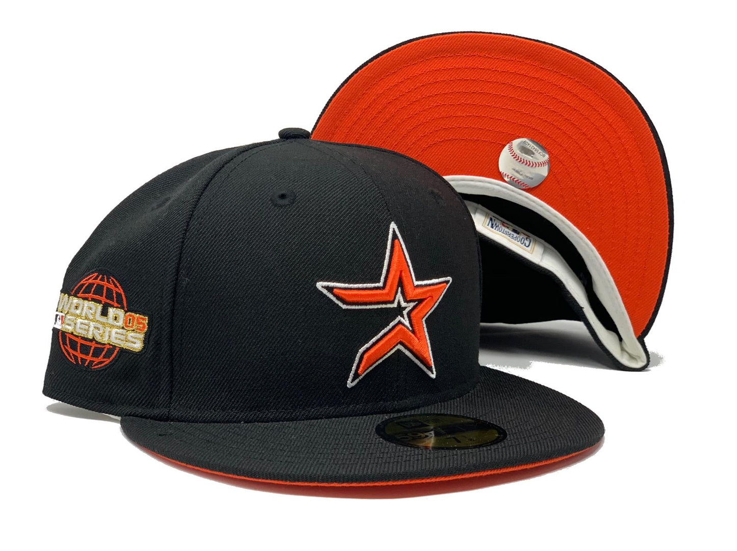 HOUSTON ASTROS 2005 WORLD SERIES BLACK ORANGE BRIM NEW ERA FITTED HAT