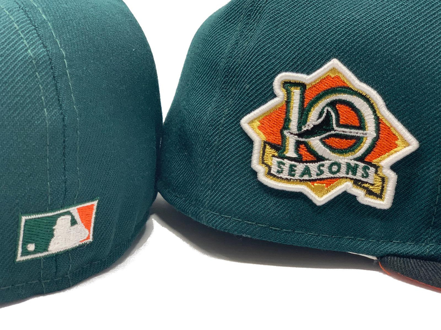 TAMPA BAY 10TH SEASONS DARK GREEN CAP BLACK VISOR ORANGE BRIM NEW ERA FITTED HAT