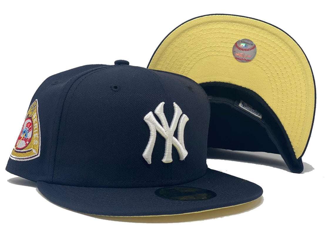 NEW YORK YANKEES 1959 WORLD SERIES NAVY BUTTER POPCORN YELLOW BRIM NEW ERA FITTED HAT