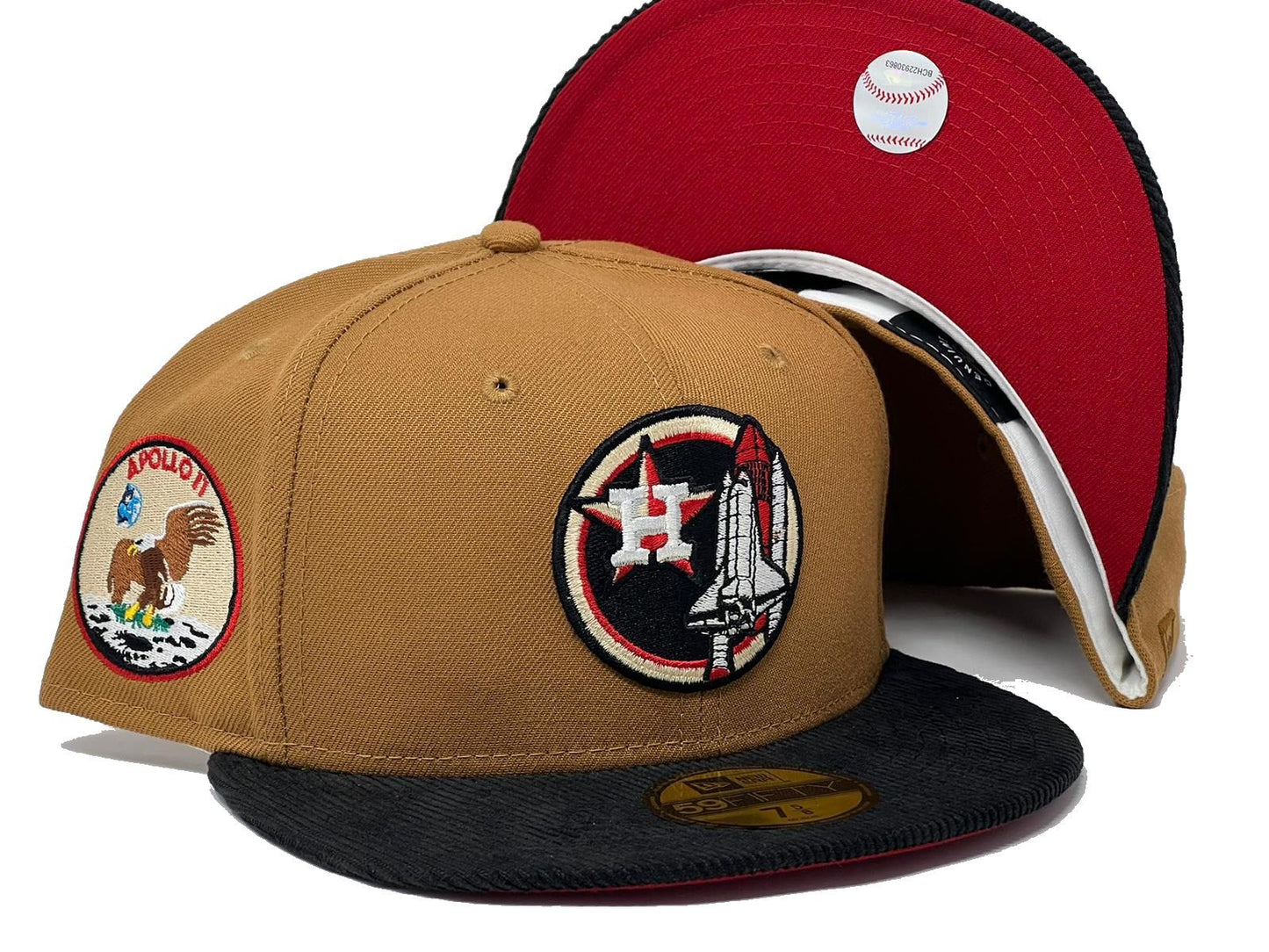 HOUSTON ASTROS APOLLO 11 BLACK CORDUROY VISOR RED BRIM NEW ERA FITTED HAT