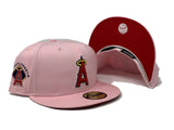 LOS ANGELES ANGELS PINK RED BRIM NEW ERA FITTED HAT