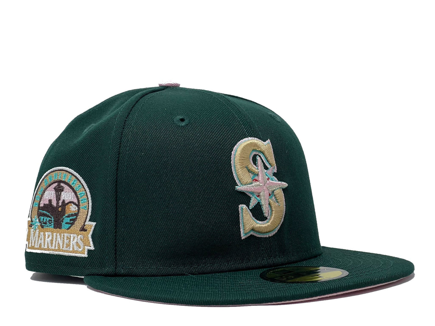 Seattle Mariners 35th Anniversary Dark Green Pink Brim Fitted Hats