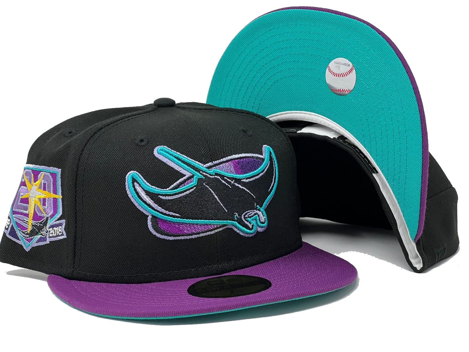 New Era Tampa Bay Rays 25th Anniversary Purple Green Two Tone Edition  59Fifty Fitted Hat, EXCLUSIVE HATS, CAPS