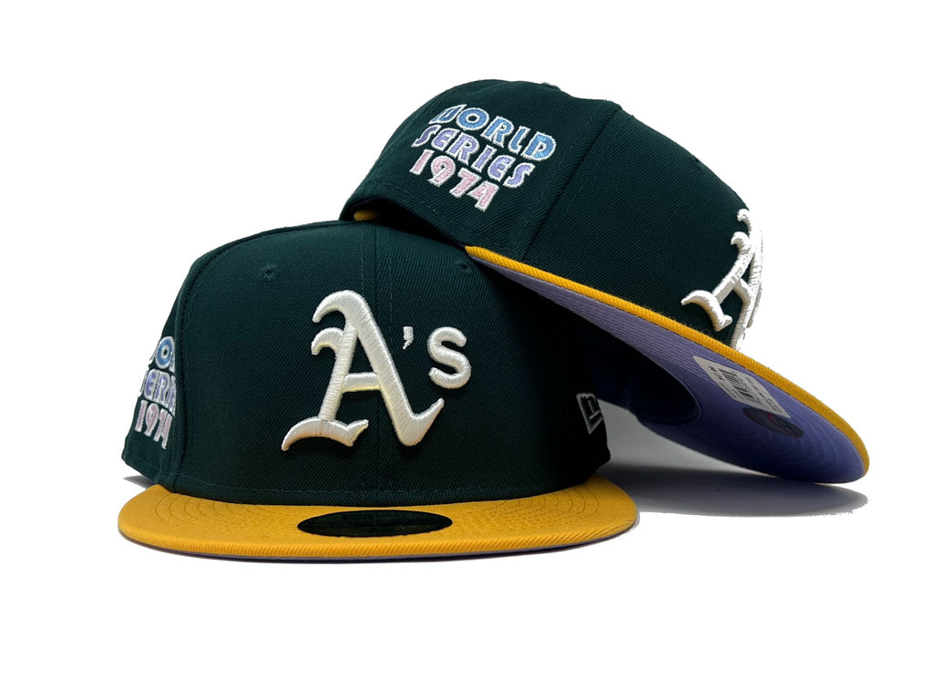 OAKLAND ATHLETICS 1974 WORLD SERIES POP SWEAT LAVENDER BRIM NEW ERA FITTED HAT