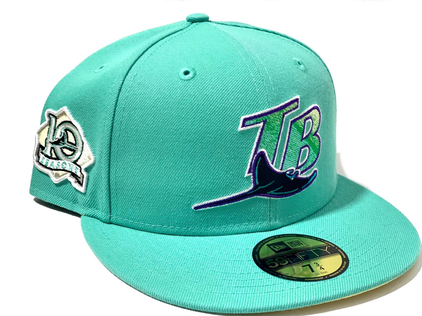 TAMPA BAY 10TH SEASON BRIGHT TURQUISE SOFT YELLOW BRIM NEW ERA FITTED HAT
