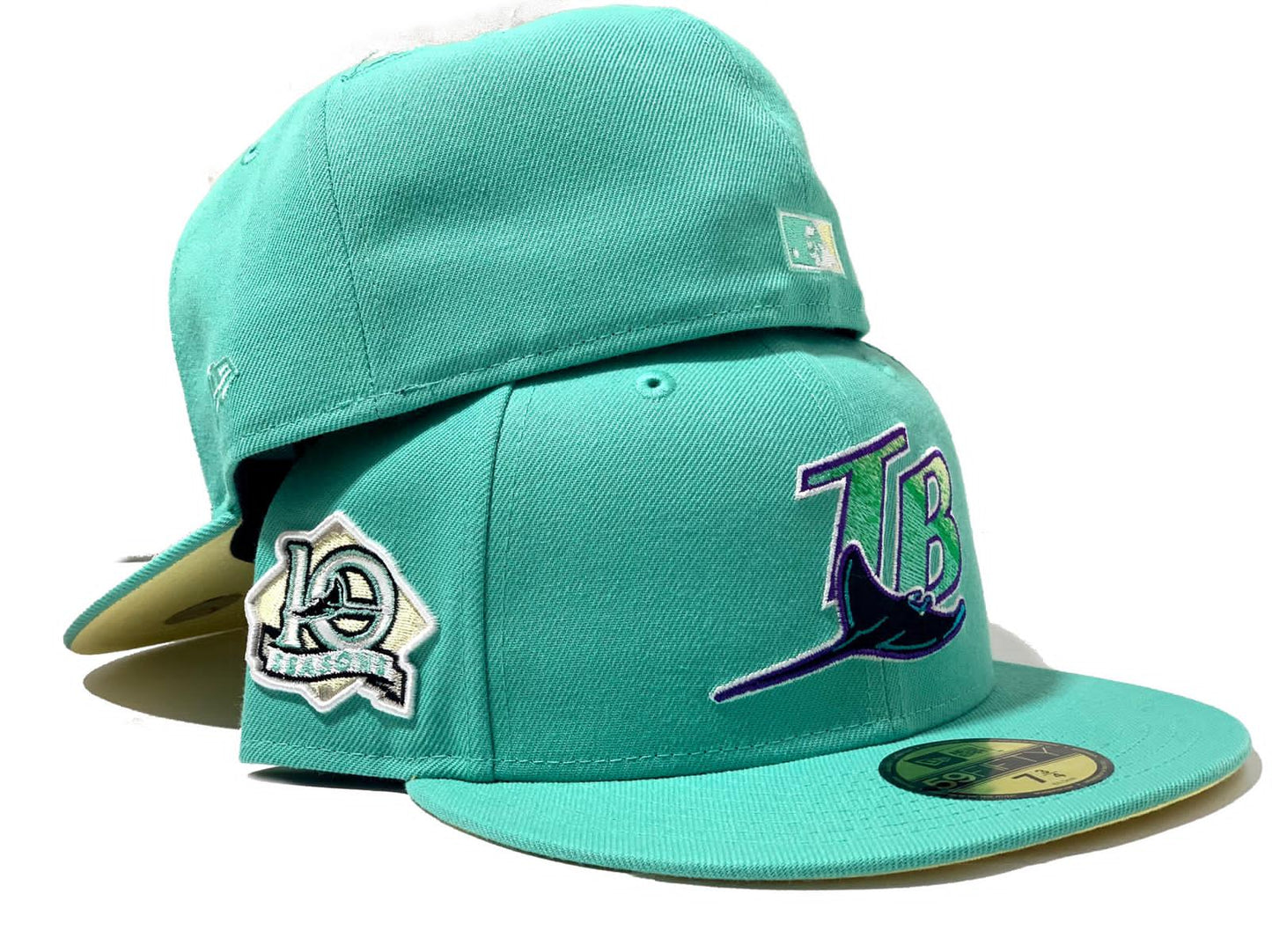TAMPA BAY 10TH SEASON BRIGHT TURQUISE SOFT YELLOW BRIM NEW ERA FITTED HAT
