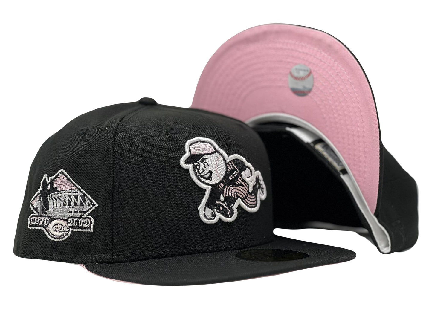 Cincinnati Reds River Front Stadium Black Pink Brim New Era Fitted Hat