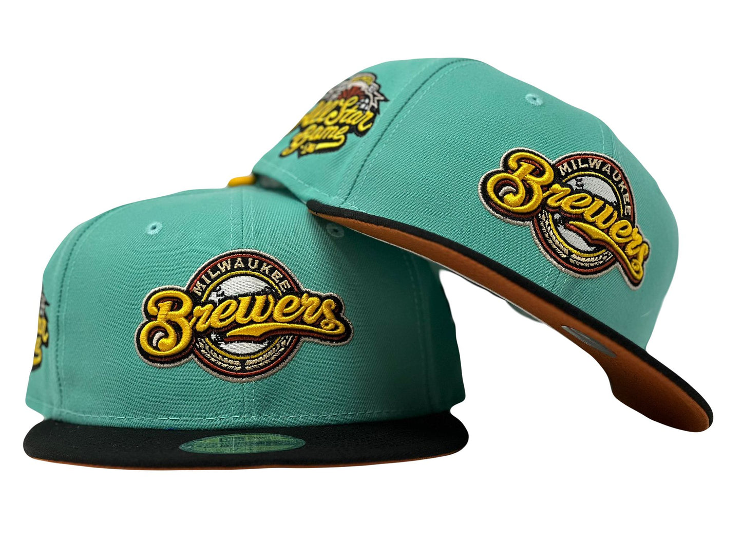 MILWAUKEE BREWERS 2002 ALL STAR GAME BLUE TINT BLACK VISOR RUST ORANGE BRIM NEW ERA FITTED HAT