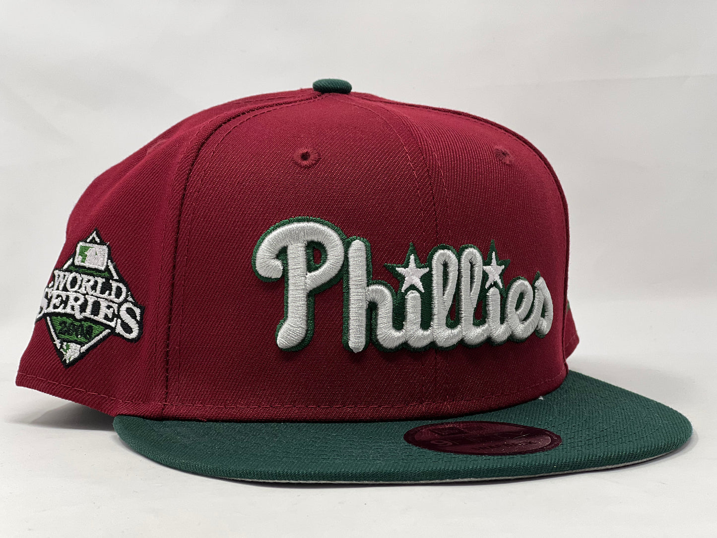PHILADELPHIA PHILLIES 2008 WORLD SERIES BURGUNDY GREEN VISOR GRAY BRIM NEW ERA FITTED HAT