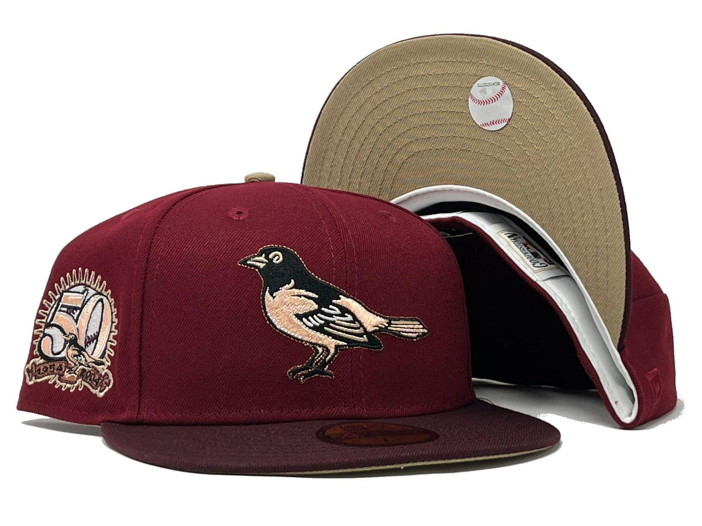 Baltimore  Orioles 50th Anniversary "Shade Of Burgundy" Pack Camel Brim New Era Fitted Hat