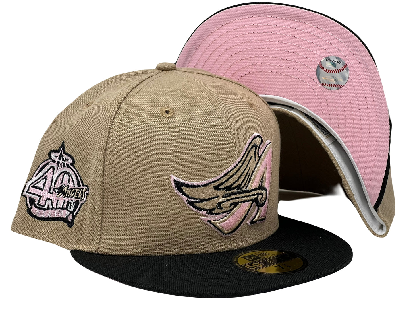 Anahiem Angels 40th Anniversary Camel Black Visor Pink Brim New Era Fitted Hat