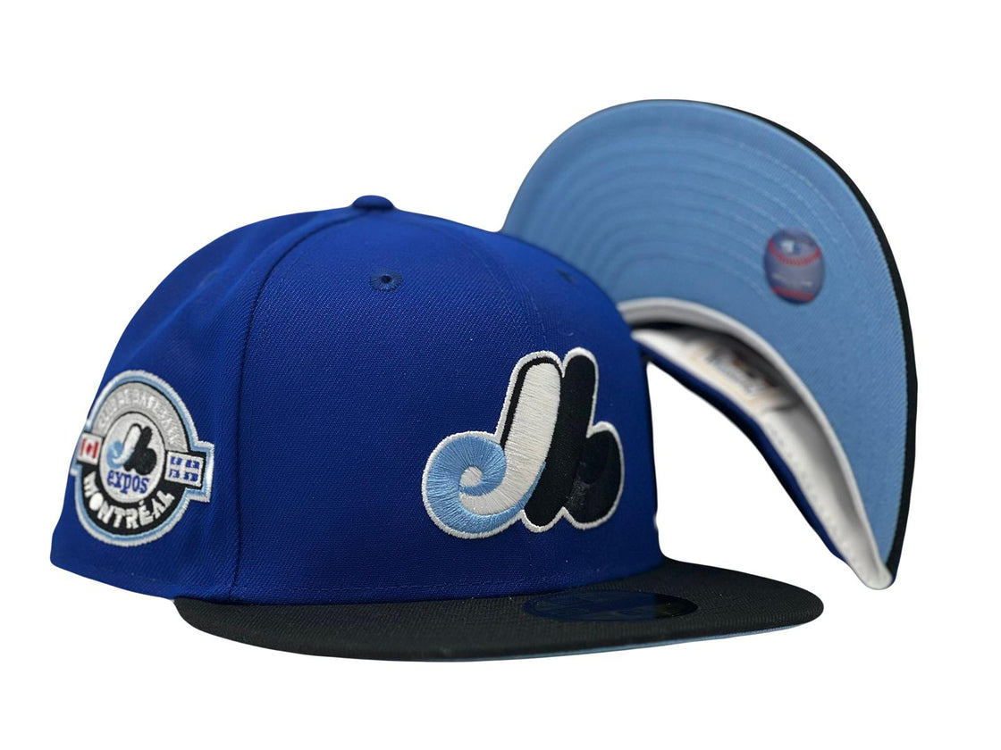 MONTREAL EXPOS ROYAL BLACK VISOR ICY BRIM NEW ERA FITTED HAT