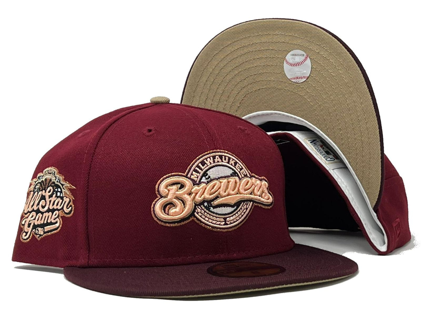 Milawaukee Brewers 2002 All Star "Shade Of Burgandy" Camel Brim New Era Fitted Hat