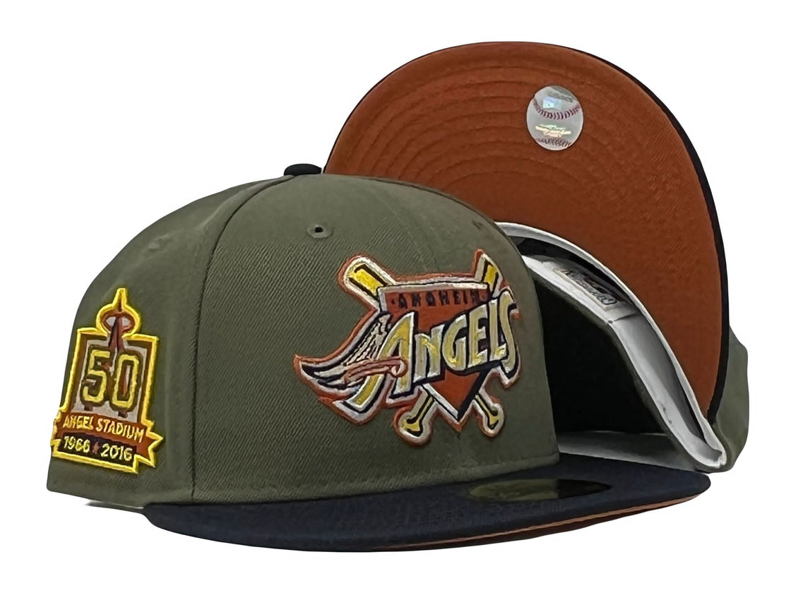 Anahiem Angels 50th Anniversary Olive Navy Visor Rust Orange Brim New Era Fitted Hat