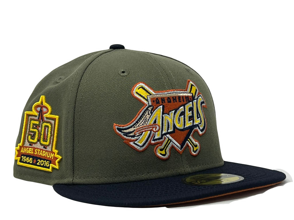 Anahiem Angels 50th Anniversary Olive Navy Visor Rust Orange Brim New Era Fitted Hat