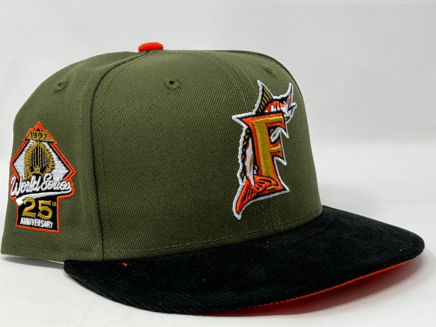 Florida Marlins 25th Anniversary "Corduroy Brim" Pack Orange Under Visor New Era Fitted Hat