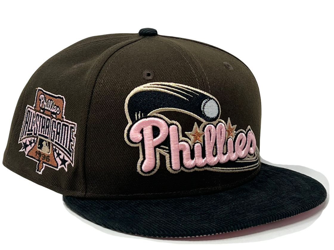 Philadelphia Phillies 1996 All Start Game Deep Brown Black Corduroy Visor Pink Brim New Era Fitted Hat