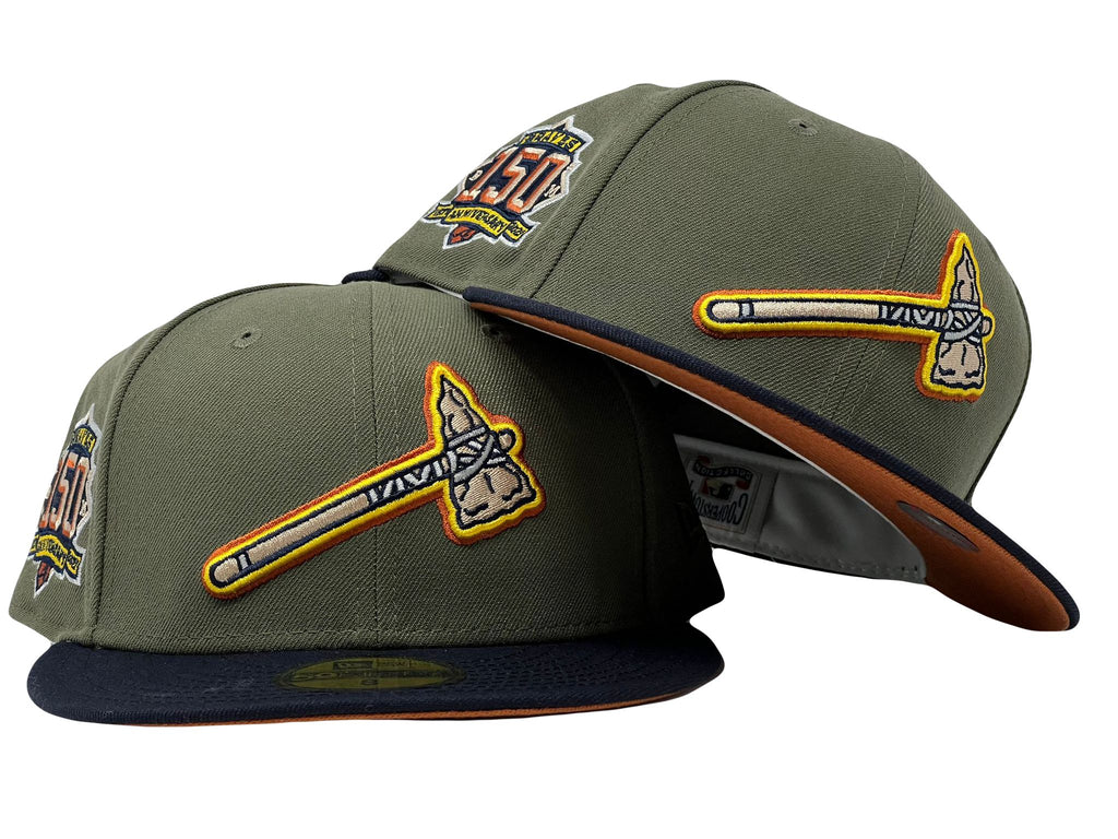Atlanta Braves 150th Anniversary Olive Navy Visor Rust Orange Brim New Era Fitted Hat