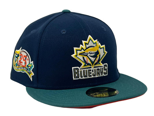 TORONTO BLUE JAYS 25TH ANNIVERSARY "SPACE PACK" NAVY AQUA GREEN VISOR ORANGE NEW ERA FITTED HAT