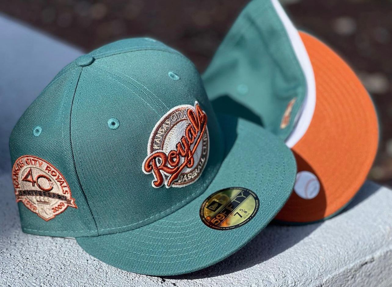 Kansas City Royals 40th Anniversary Pine Needle Green Rust Orange Brim New Era Fitted Hat