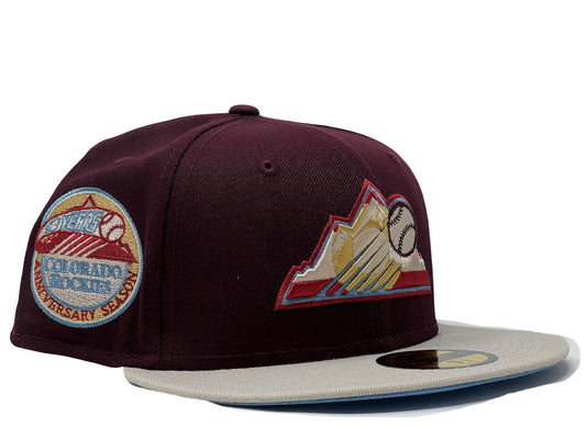 Colorado Rockies 10th Anniversary Maroon Stone Visor Icy Brim New Era Fitted Hat