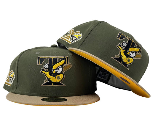 TORONTO BLUE JAYS 20TH ANNIVERSARY OLIVE CAMEL VISOR YELLOW BRIM NEW ERA FITTED HAT