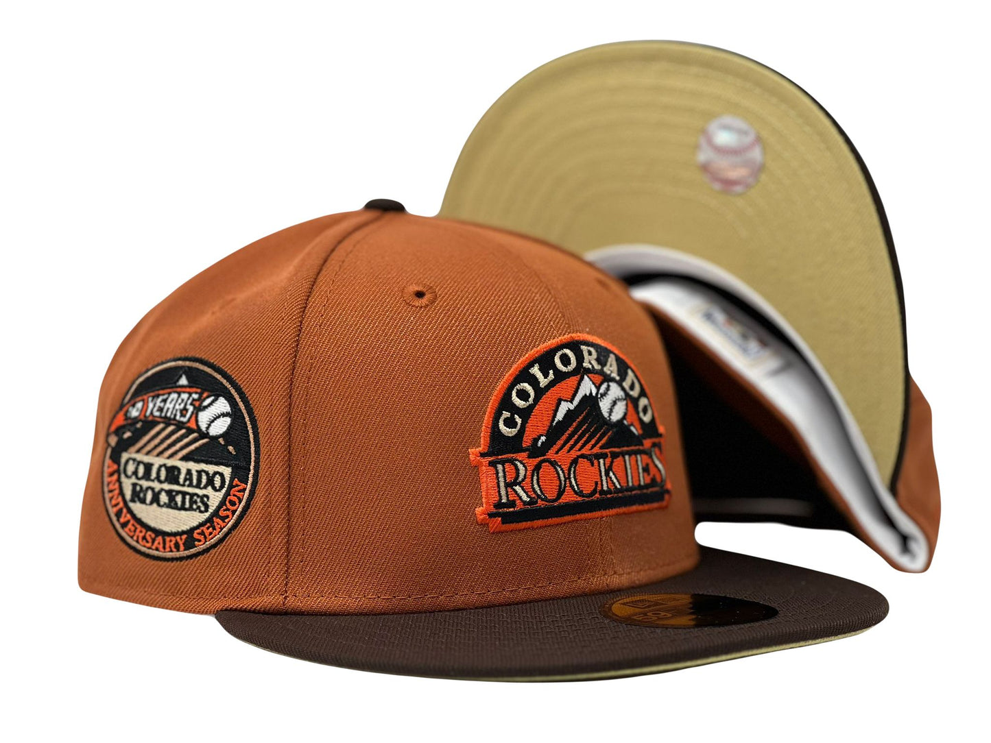 Colorado Rockies 10th Anniversary Rust Orange Brown Visor Vegas Gold Brim New Era Fitted Hat