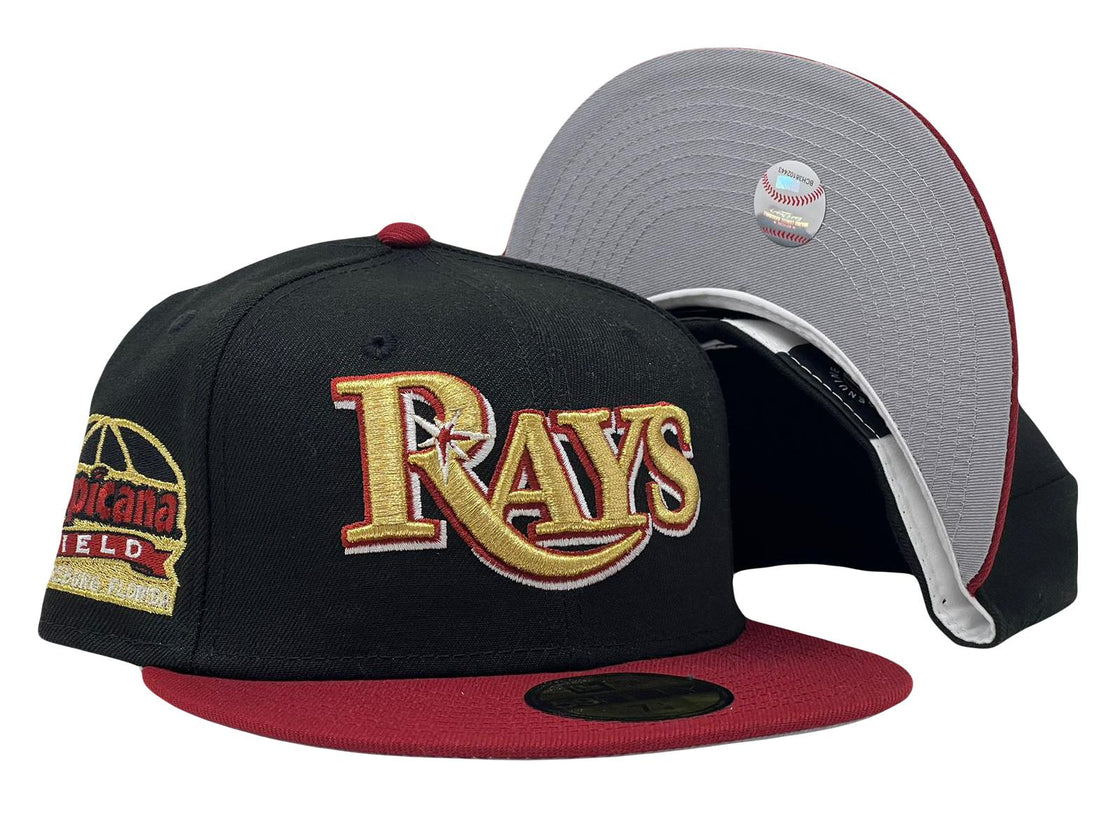 Tampa Bay Devil Rays Tropicana Field Black Burgundy Gray Brim New Era Fitted Hat