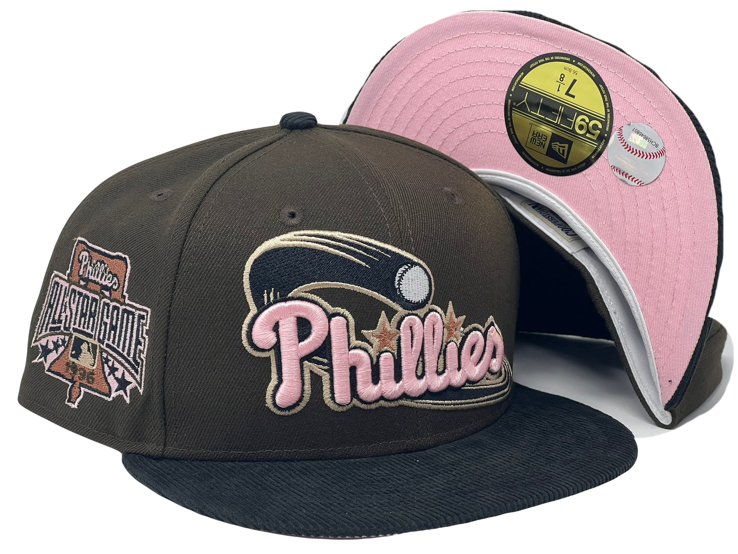 Philadelphia Phillies 1996 All Start Game Deep Brown Black Corduroy Visor Pink Brim New Era Fitted Hat