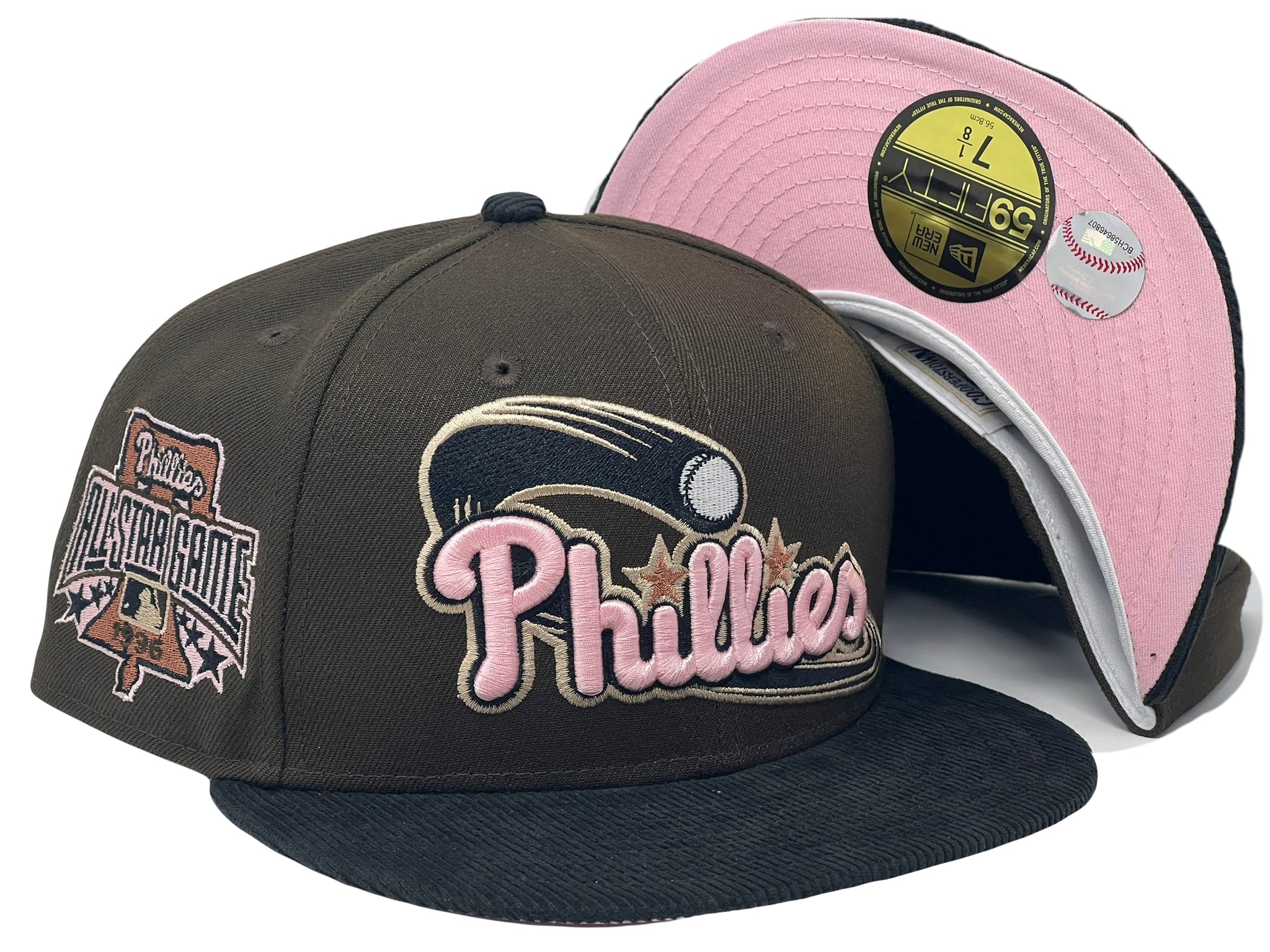 ATLANTA BRAVES 150TH ANNIVERSARY BROWN BLACK CORDUROY VISOR PINK