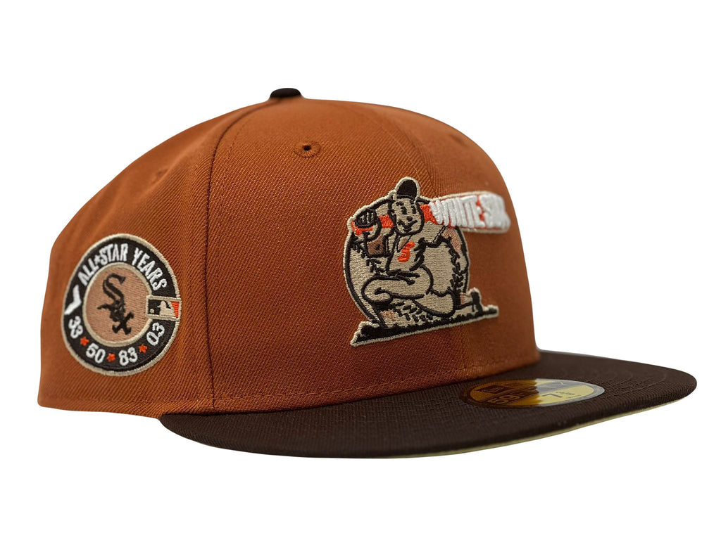 Chicago White Sox 100 Years Anniversary Rust Orange Brown Visor Vegas Gold Brim New Era Fitted Hat
