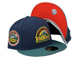 COLORADO ROCKIES 10TH ANNIVERSARY "SPACE PACK" NAVY AQUA GREEN VISOR ORANGE BRIM NEW ERA FITTED HAT