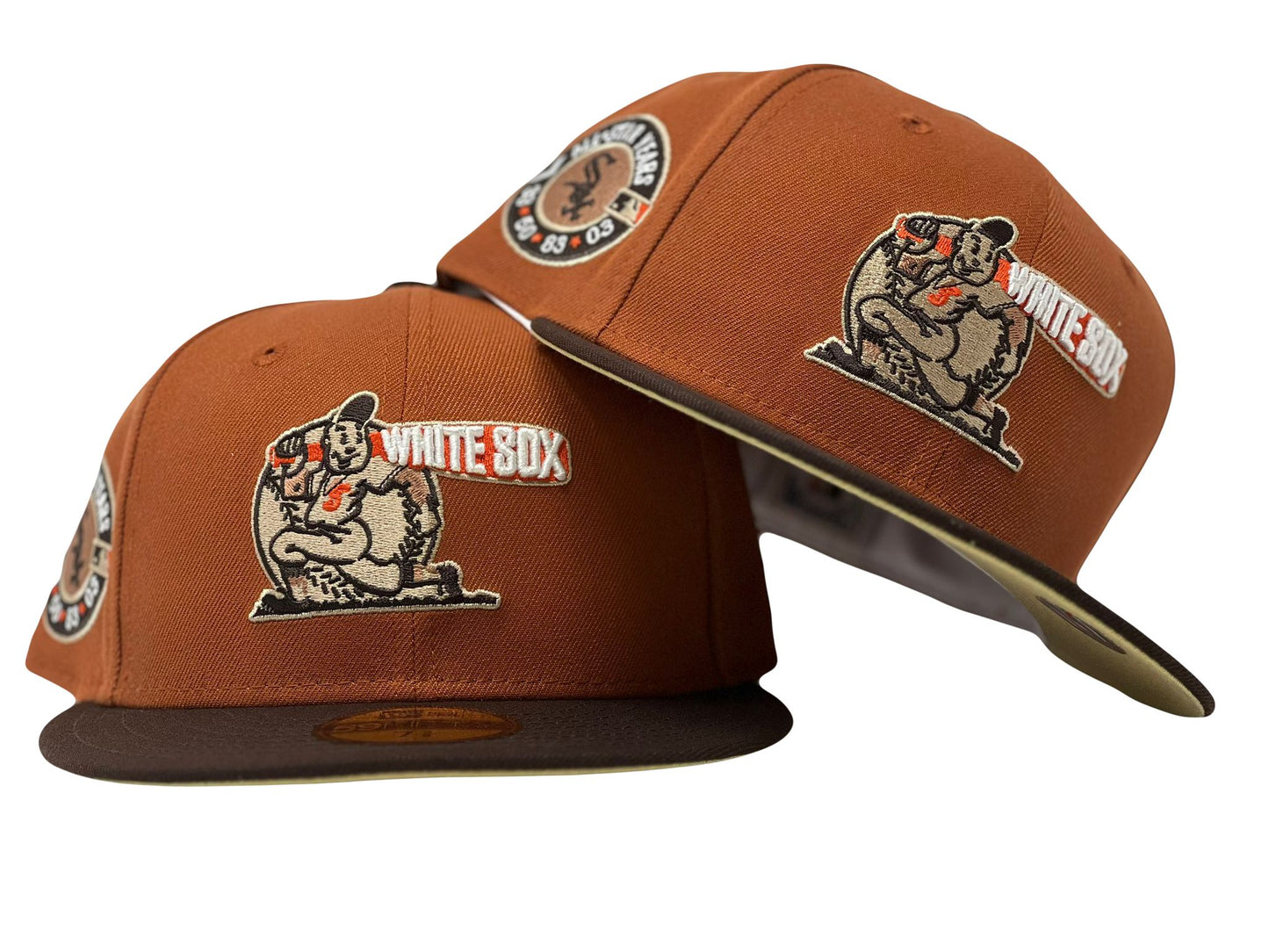 Chicago White Sox 100 Years Anniversary Rust Orange Brown Visor Vegas Gold Brim New Era Fitted Hat