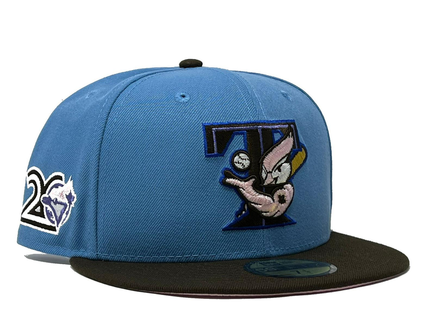 TORONTO BLUE JAYS 20TH ANNIVERSARY SKY BLUE BROWN PINK BRIM NEW ERA FITTED HAT